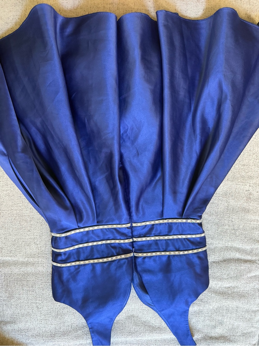 Blondie nights Navy Blue Satin Party Dress with Rhinestone Trim - Picture 4 of 5